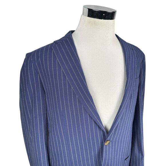 Peter Millar Blazer Suit Jacket Mens Large Blue Pinstripe Cotton Single Breasted - Picture 2 of 11